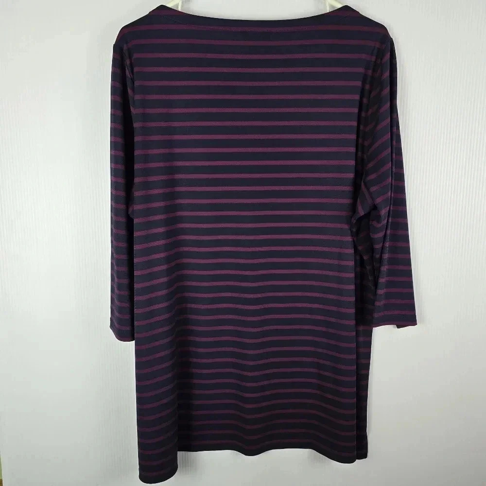 NWOT Talbots Navy And Burgundy Striped Stretchy 3/4 Sleeve Tunic Casual Size 2XP - Picture 2 of 8